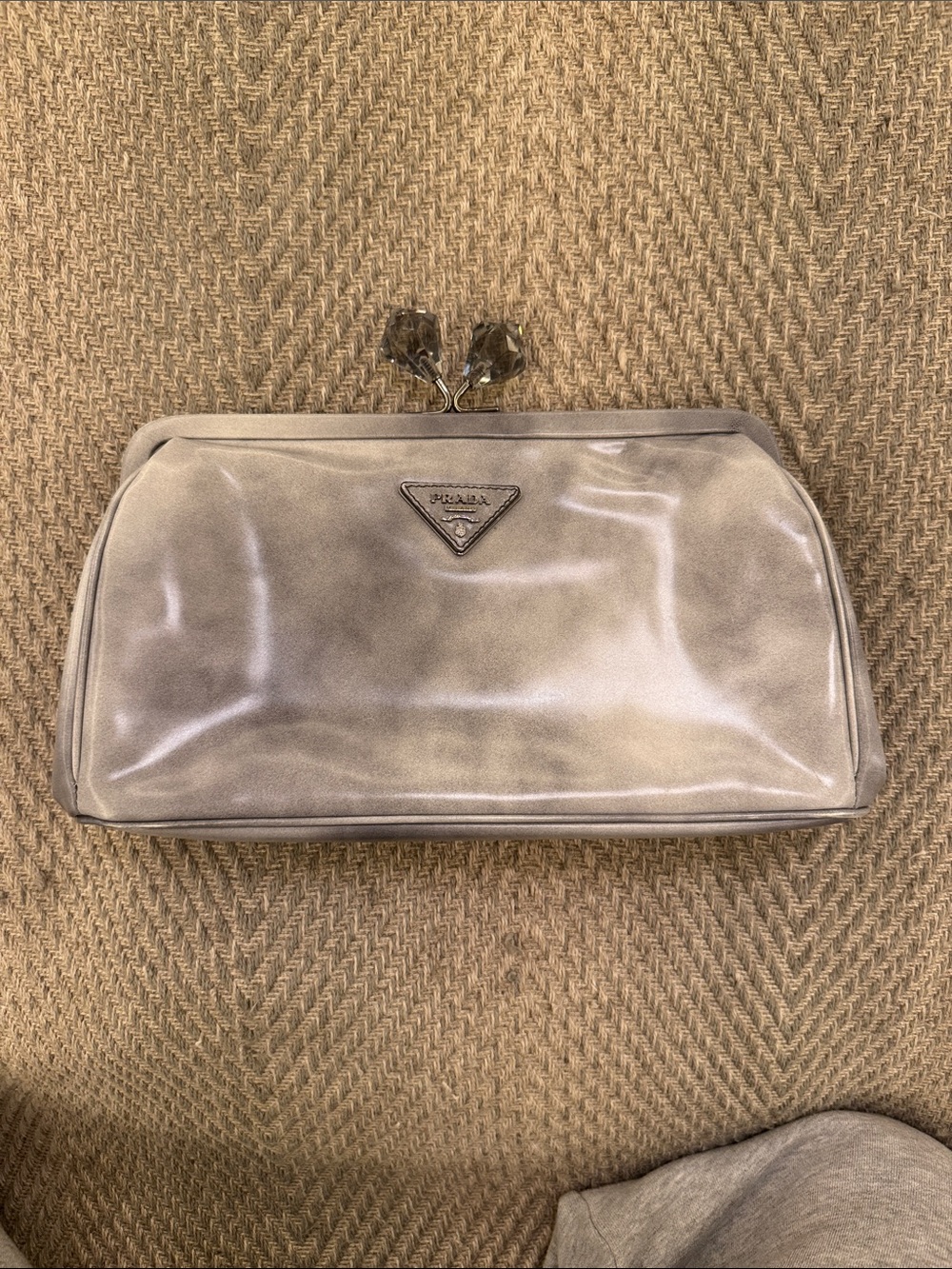 Prada Metallic Silver Patent Clasp Wristlet Clutch - Picture 2 of 11